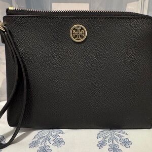 Tory Burch Black Textured Wristlet with Gold Logo